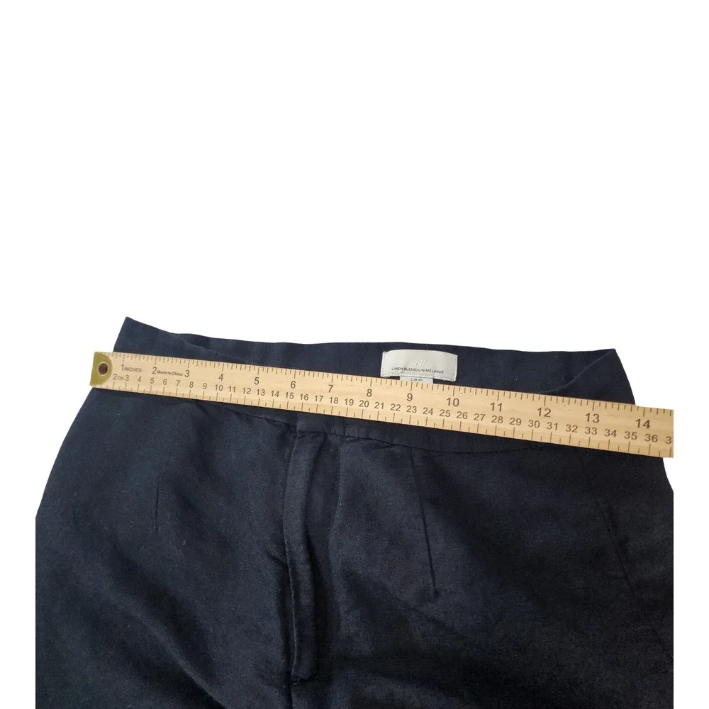 HM Linen Blend Wide Leg Trousers Navy Blue High Rise Pants Womens Size 8